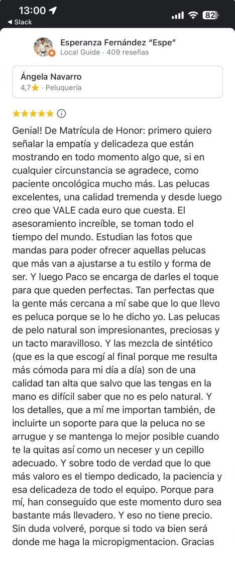 Testimonio paciente oncológico peluca