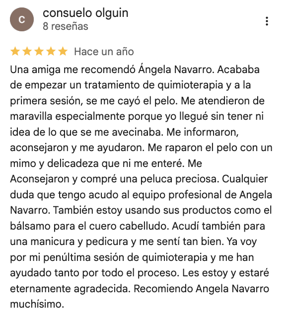 reseña Ángela Navarro peluca oncologica