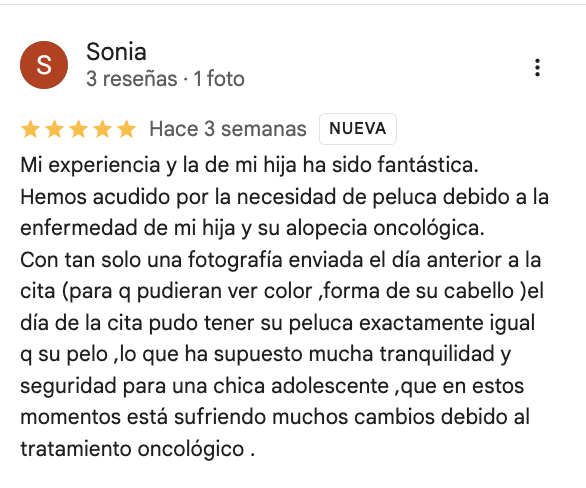 valoración Ángela Navarro peluca oncologica