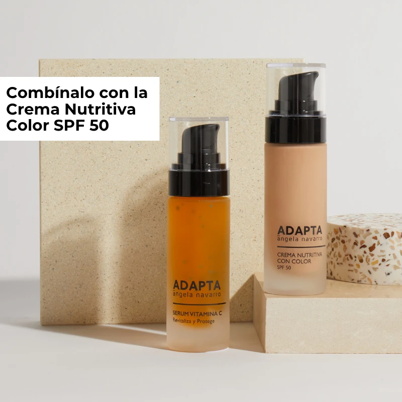 Vitamina C combinada con la Crema Nutritiva con Color SPF50, de ADAPTA Cosmetics